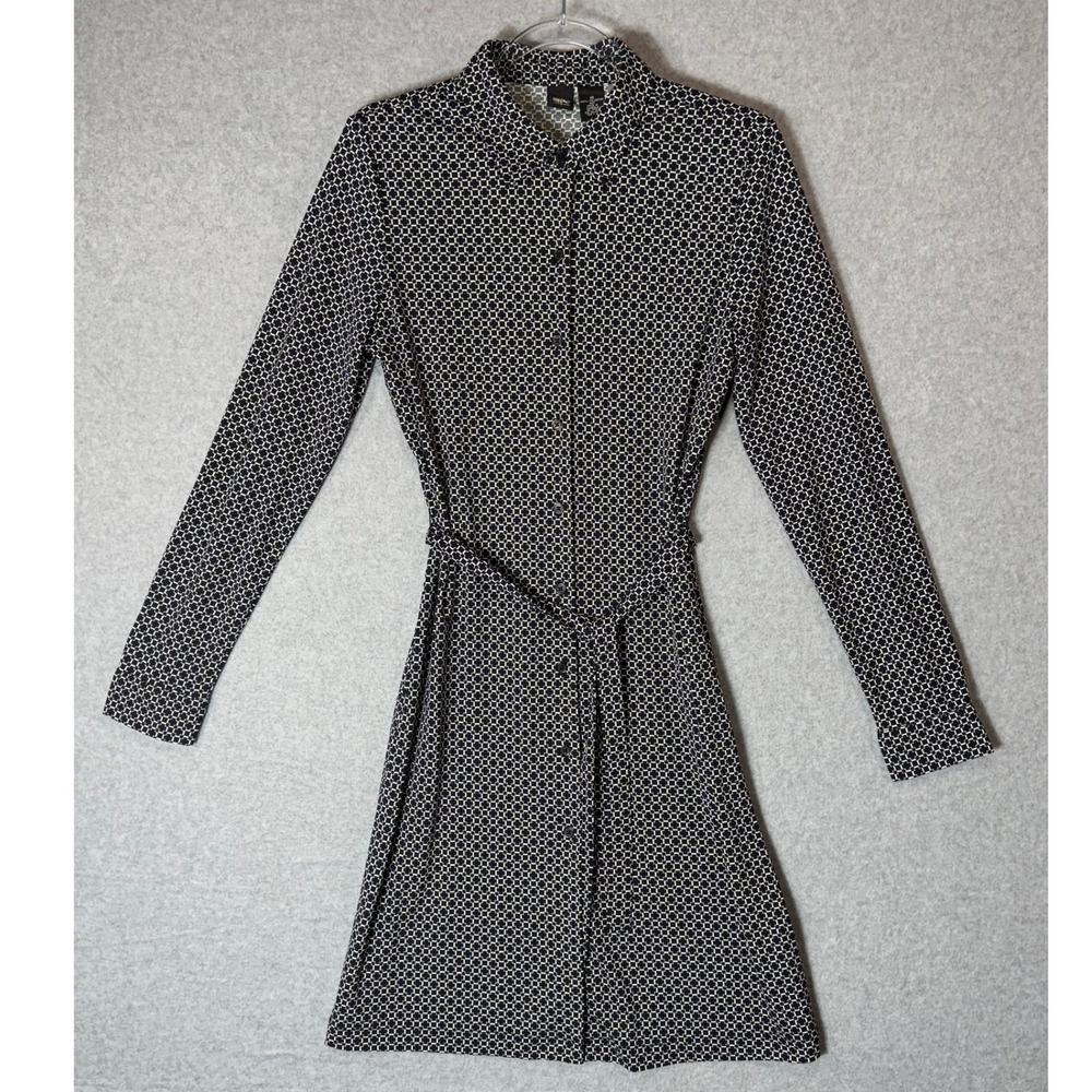 Mossimo Belted‎ Dress Black White Size 10 Long Sleeve Vintage